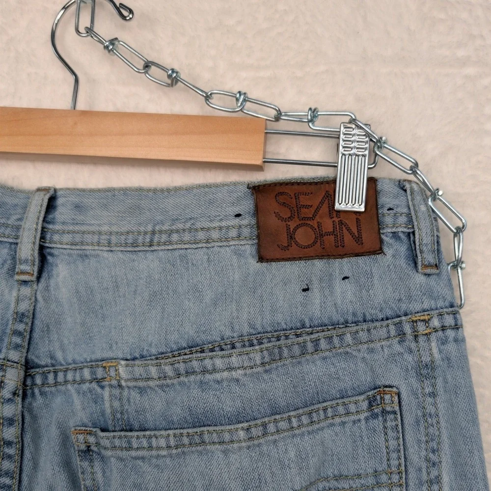 VTG Sean John Jeans Men's 34X32 Light Wash Blue Straight Baggy Embroidered‎ Y2K